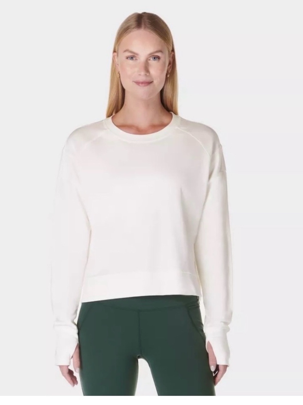 Sweaty Betty After Class White Cropped Sweatshirt. Size 12